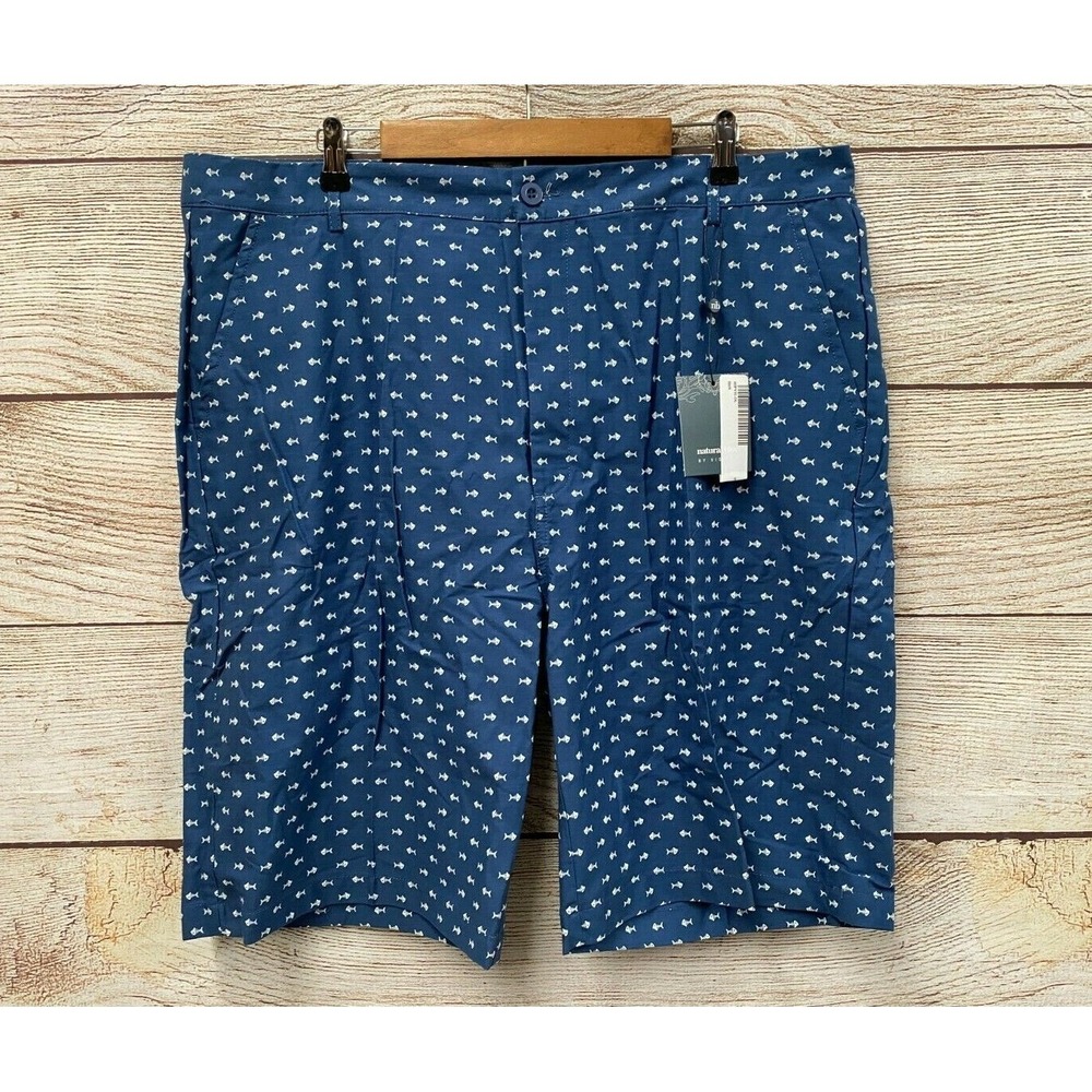 Natural Blue Shorts Mens 2XL (43" Waist) Navy Fishbone Print Casual Shorts New